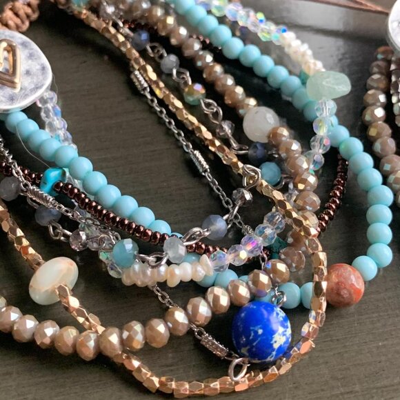 Turquoise Blue Multistrand Beaded Crystal Stone Beaded Adjustable Bracelet New - Picture 2 of 4